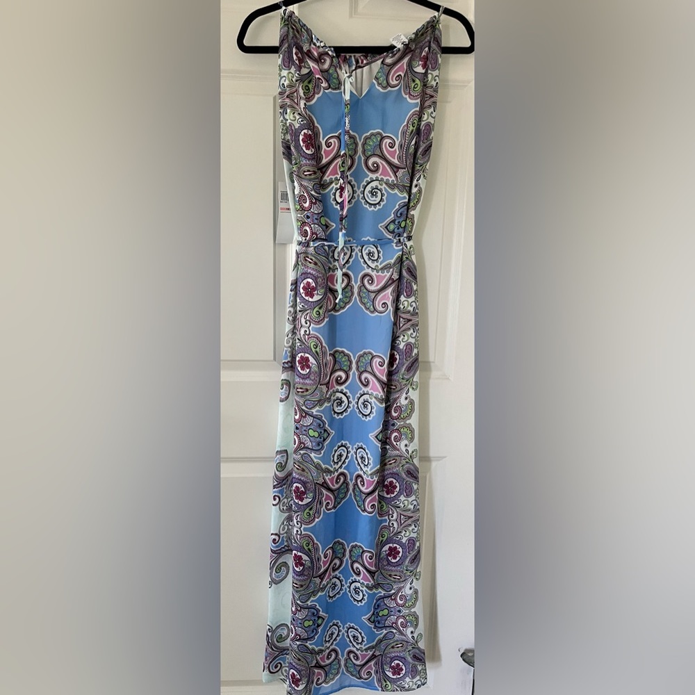 London Times Summer Maxi Dress Blue Purple Multi Color Size 10 NWT